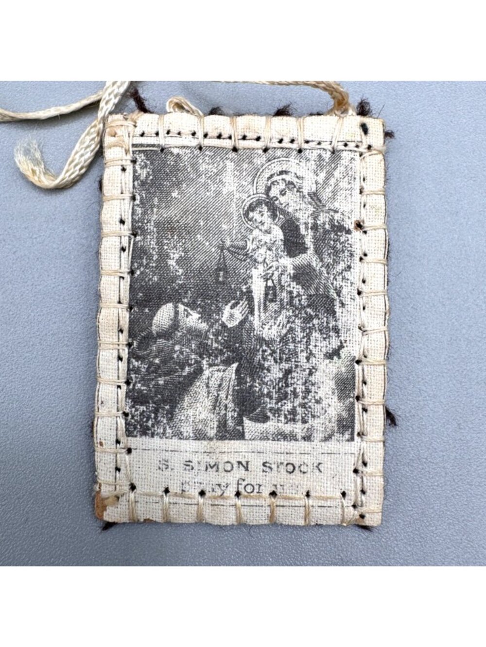 Catholic Scapular Vintage Our Lady of Carmel St Simon Stock Wool Back - Picture 3 of 7
